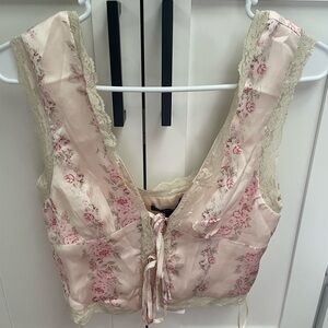 Cotton Candy Pink and Cream Floral crop tank with Vintage Charm